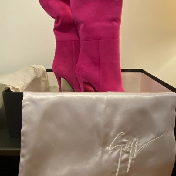Giuseppe Zanotti Size 36 80s Inspired Pink Suede Stiletto Slouch/Fold Over Boot - Picture 7 of 16